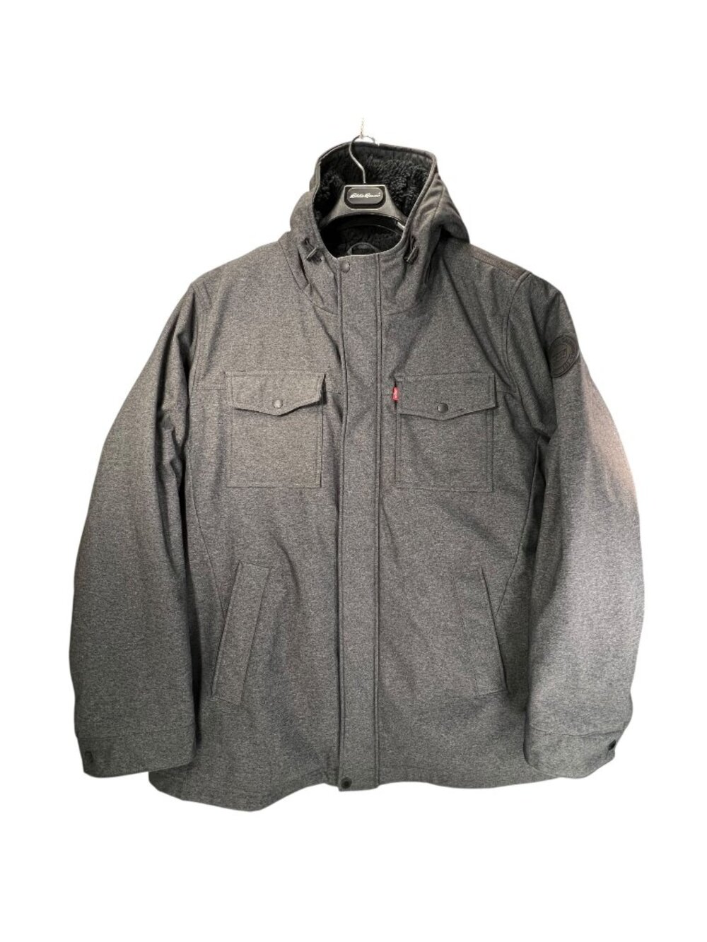Levis Mens 2XLT Hooded Full Zip Gray Jacket Sherpa Lining Snaps Pockets Heavy